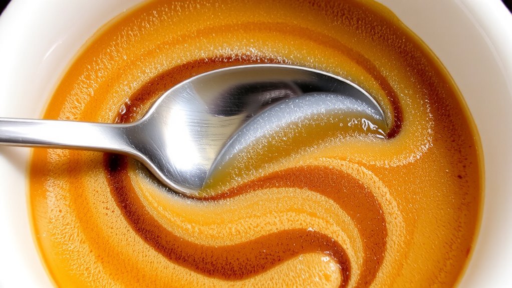 gentle spoon stirring preserves crema